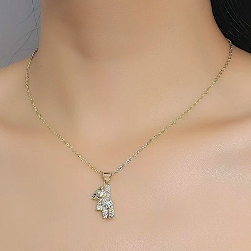 Teddy Bear Gold Plated Zircon Charm Pendant Necklace